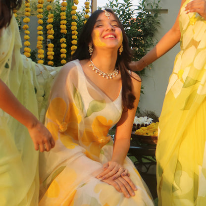 Flora Lehenga Set In Yellow And White