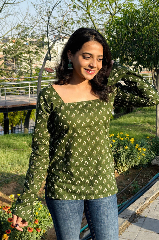 The Meena Kumari Olive Green Kurti
