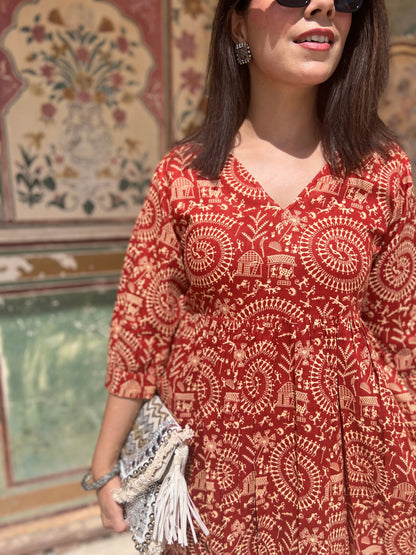 Printed Puff Sleeves Ethnic Dress