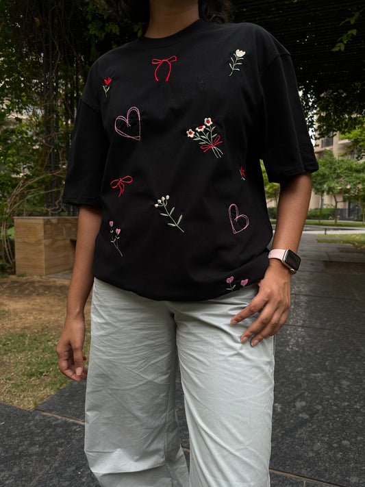 Love Embroidered Black Tshirt