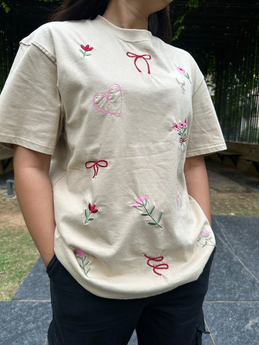 Love Embroidered Beige Tshirt