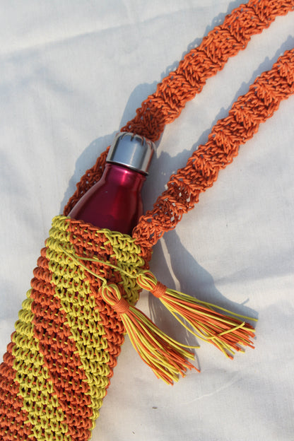 Yellow & Orange Water Bottle Crochet Tote Bag