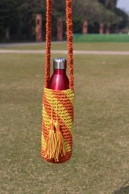 Yellow & Orange Water Bottle Crochet Tote Bag