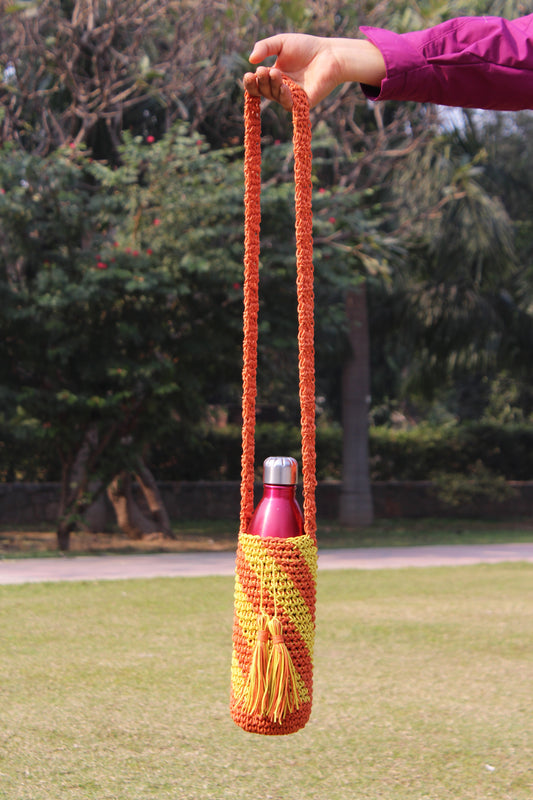 Yellow & Orange Water Bottle Crochet Tote Bag