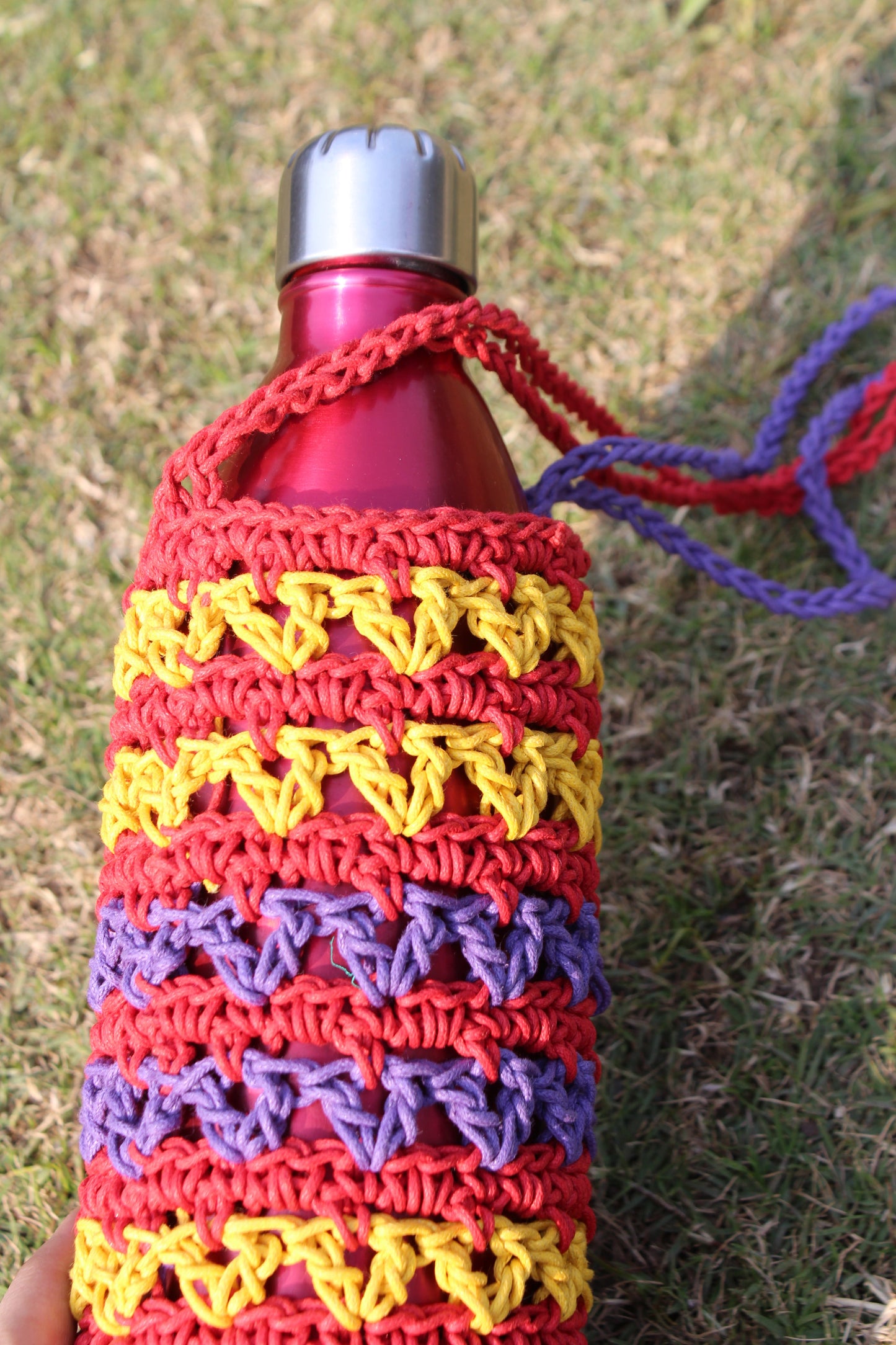 Multicolor Water Bottle Crochet Tote Bag