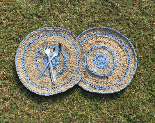 Blue Set of 2 Crochet Mats