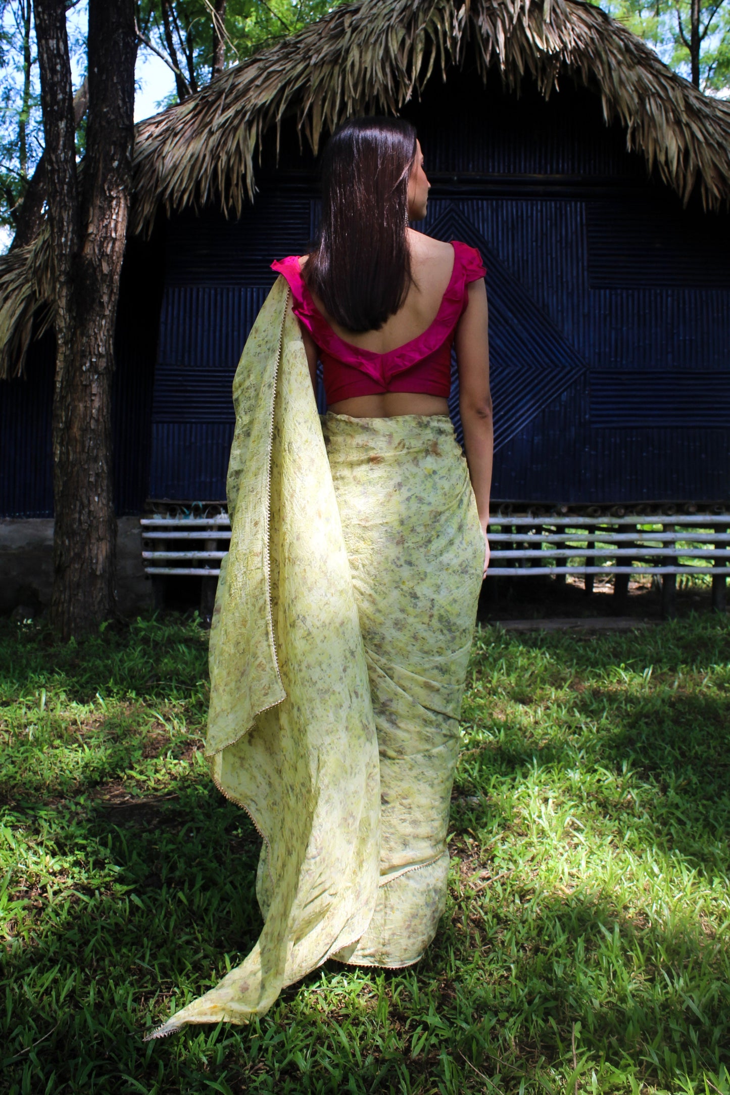 Natural Flower Dyed Geshi Habutai Silk Saree