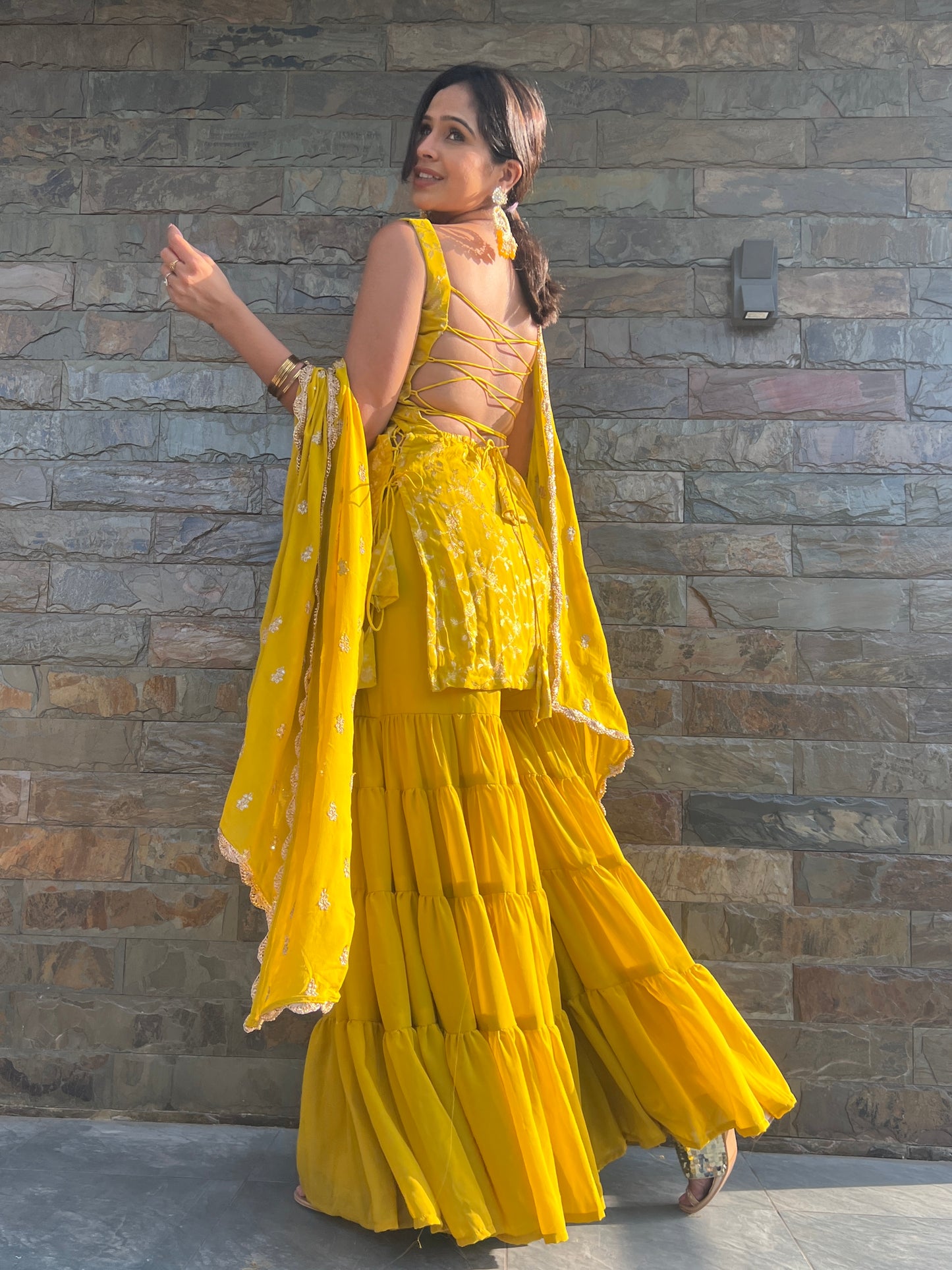 Nazaakat Yellow Sharara Set