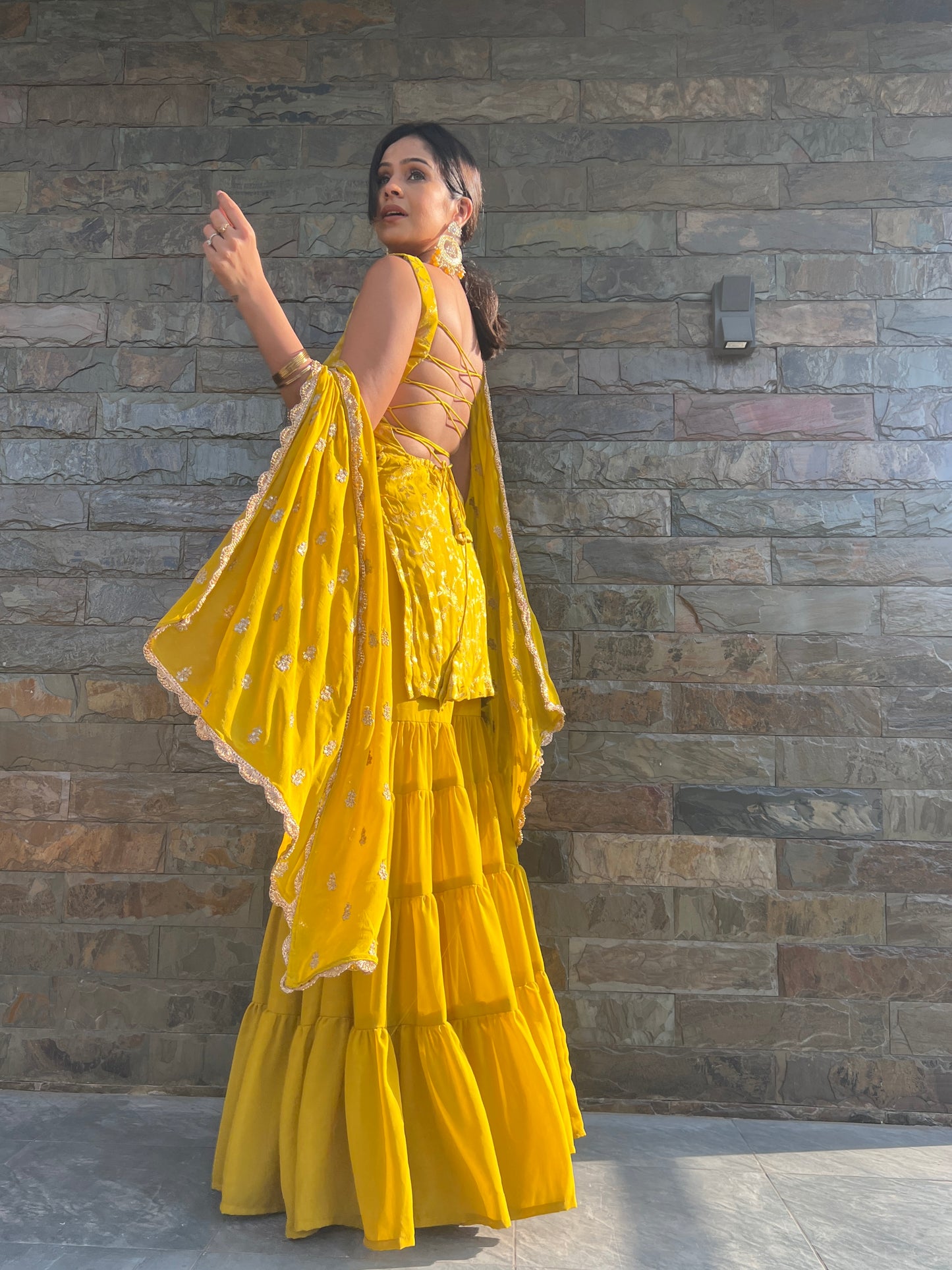 Nazaakat Yellow Sharara Set