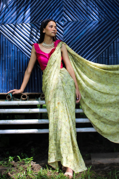 Natural Flower Dyed Geshi Habutai Silk Saree