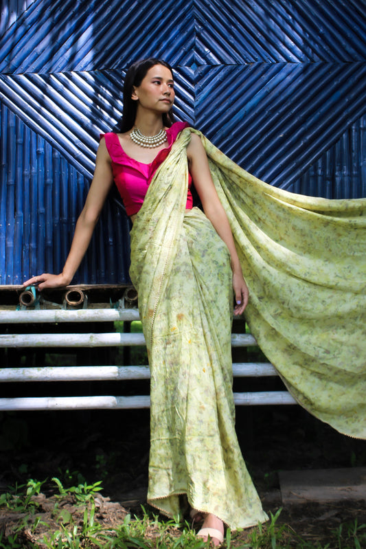 Natural Flower Dyed Geshi Habutai Silk Saree
