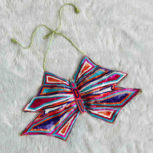 Multicolor Sequin Handwork Butterfly Top