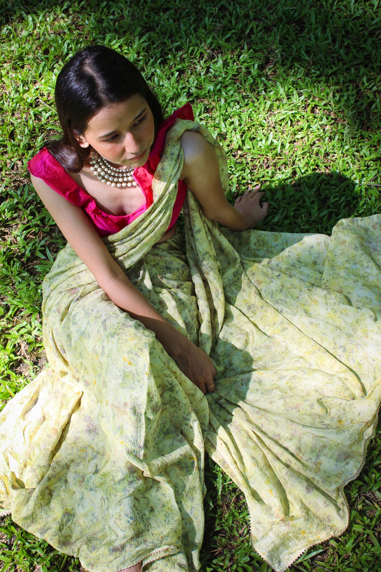 Natural Flower Dyed Geshi Habutai Silk Saree