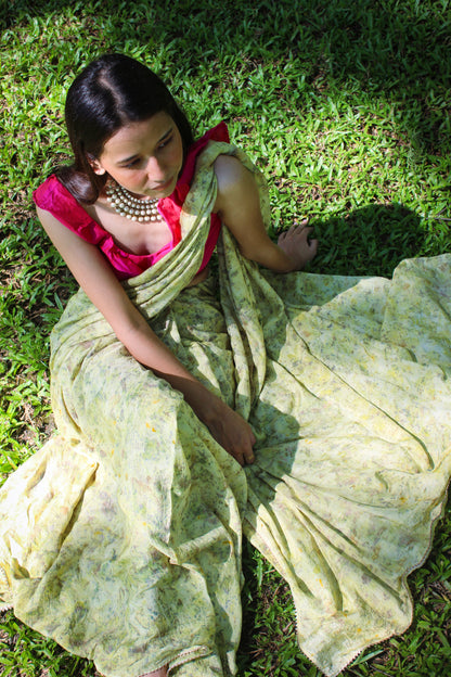 Natural Flower Dyed Geshi Habutai Silk Saree