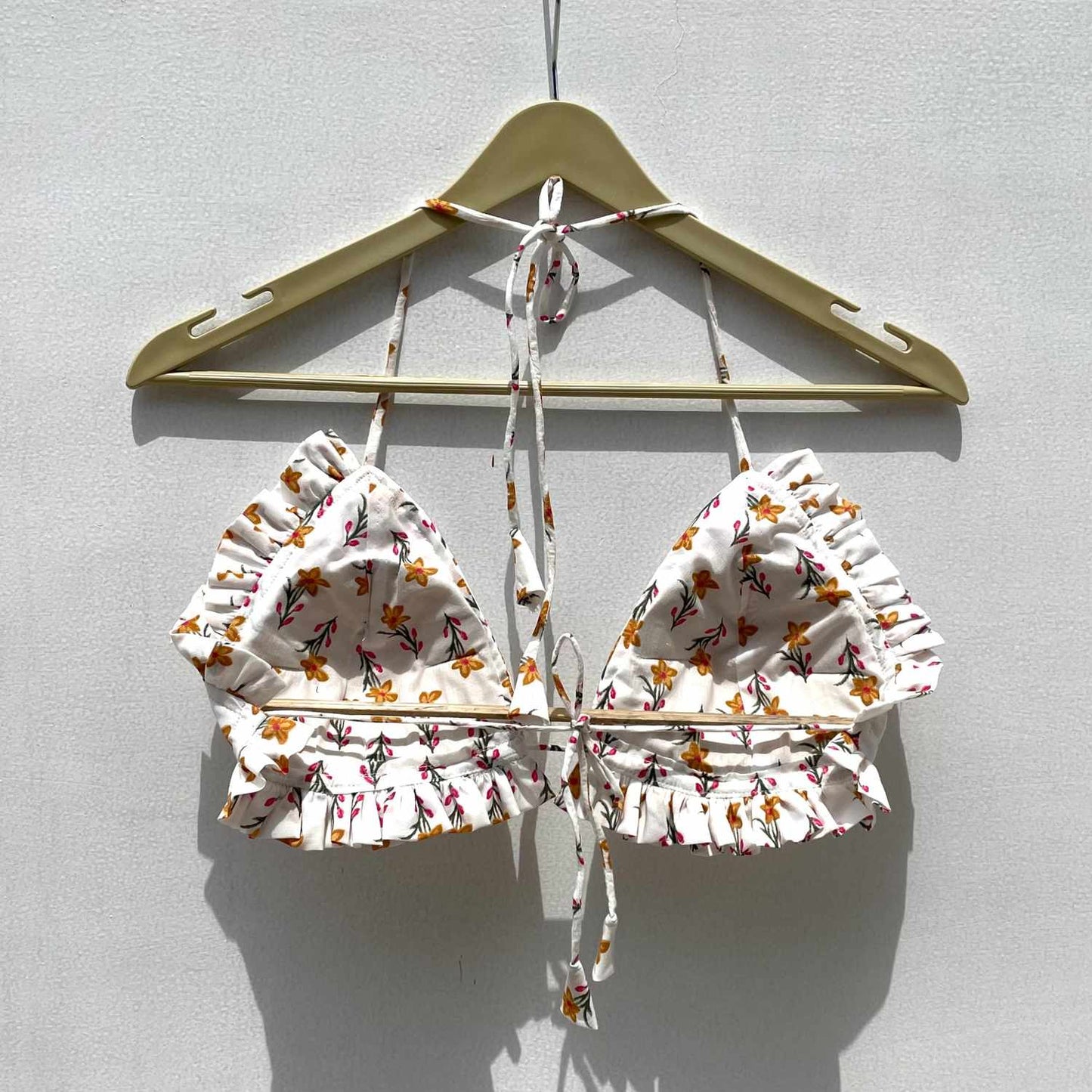 White & Yellow Butti Frill Cotton Bralette