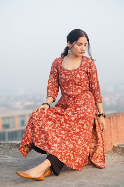 Ishq Madder Red Kalidaar Kurta