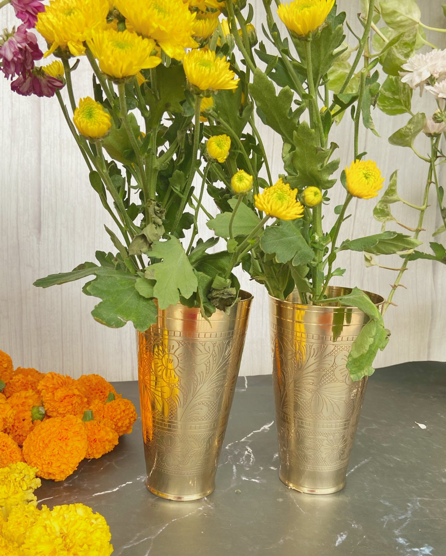 Brass Engraved Tumblers (Set of 2)