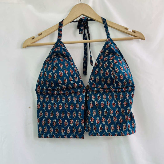 Blue Butti Halter Neck Cotton Top