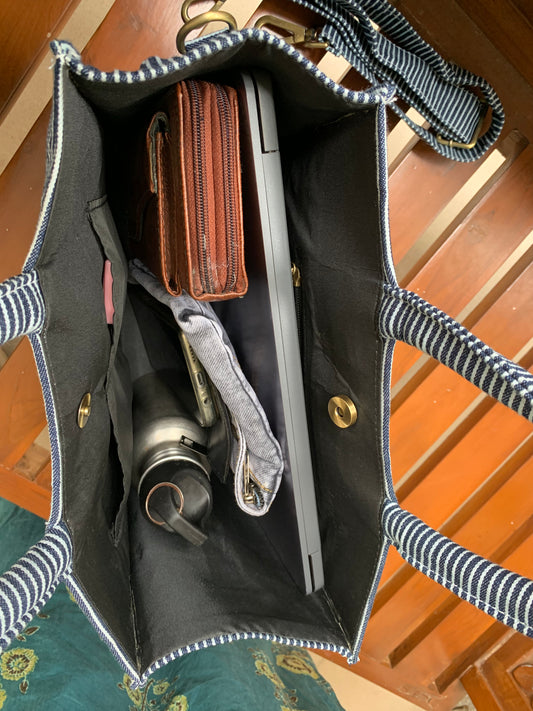 Denim Striped Box Bag
