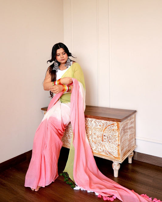 Pink Tie and Dye Saree