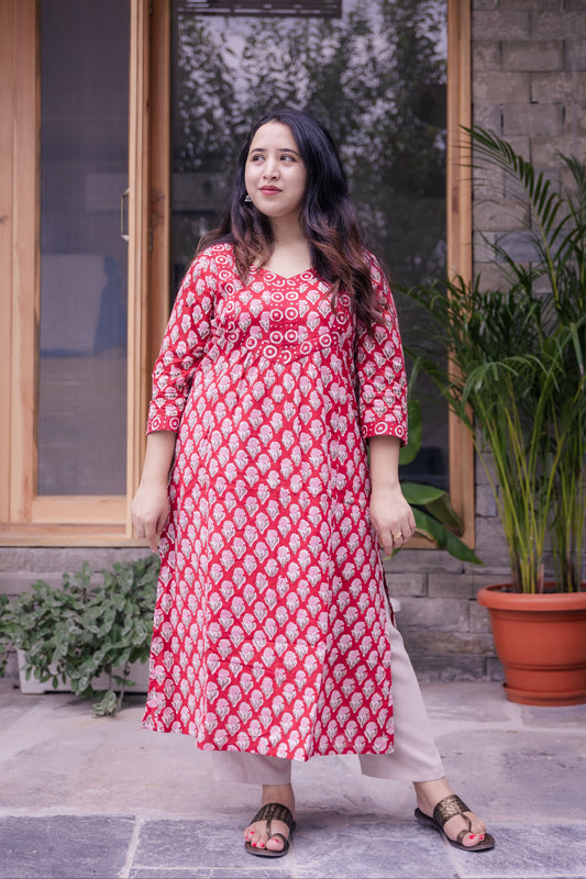Suhani Sanganeri A-Line Long Cotton Kurta