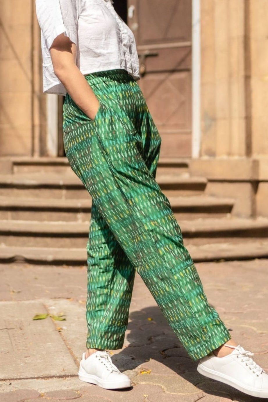 Green Ikat Mercerised Lazy Pants