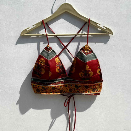 Maroon Floral Cotton Mul Bralette