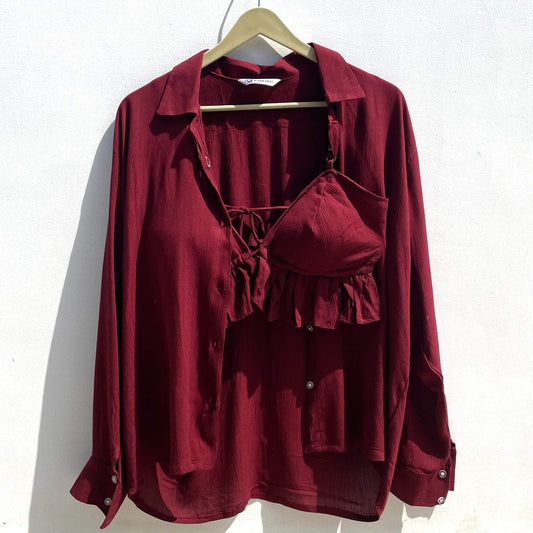 Maroon Crush Shirt with Bralette Combo