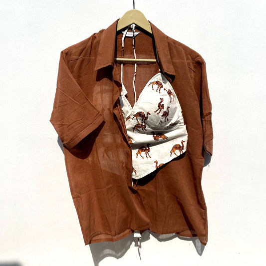 Brown Mul Shirt with Camel Bralette Combo