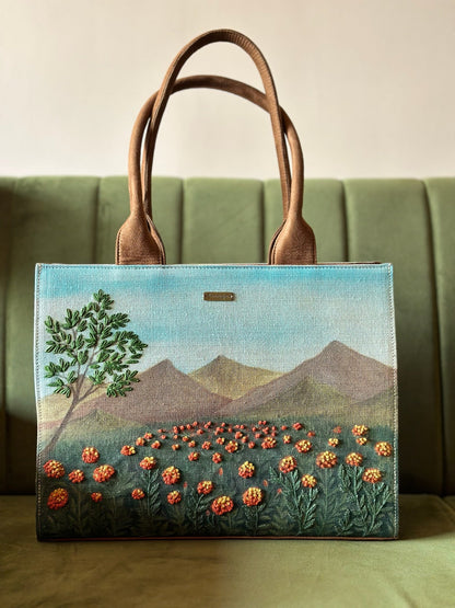 Marigold Hand Embroidery Tote Bag