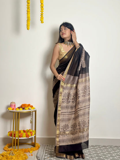Noor Handblock Printed Maheshwari Silk Saree