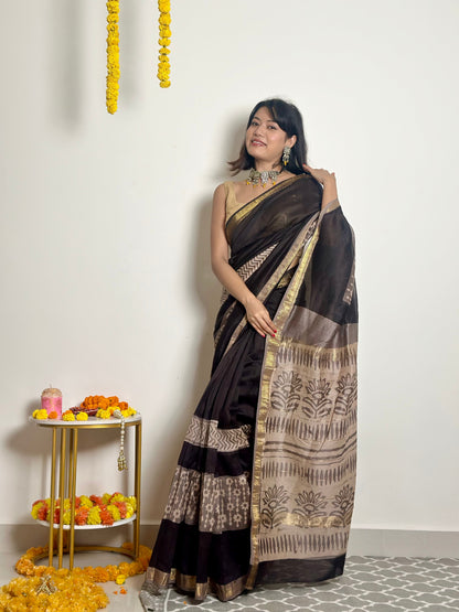 Noor Handblock Printed Maheshwari Silk Saree