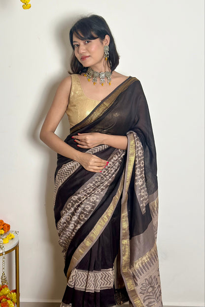 Noor Handblock Printed Maheshwari Silk Saree