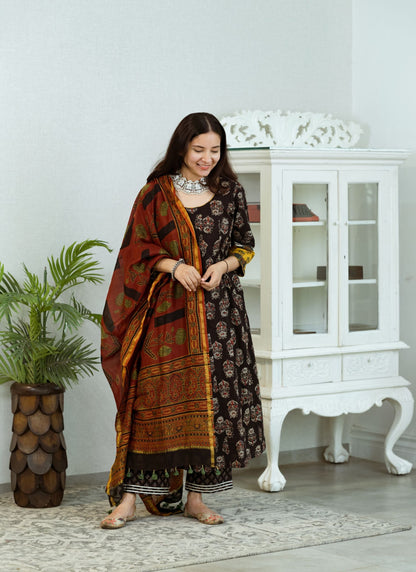 Madder Ajrakh Chanderi Silk Dupatta