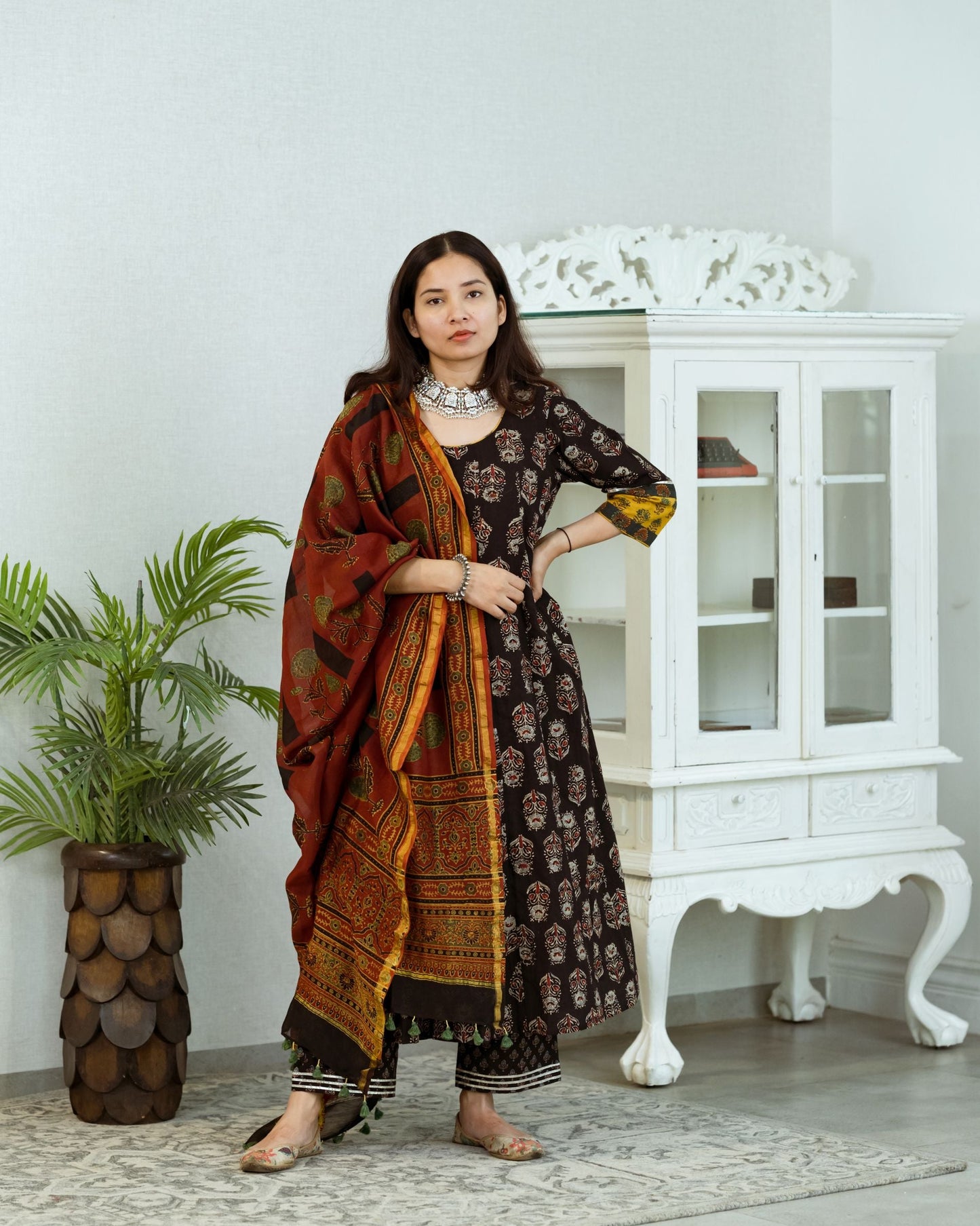 Madder Ajrakh Chanderi Silk Dupatta