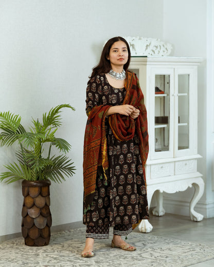 Madder Ajrakh Chanderi Silk Dupatta