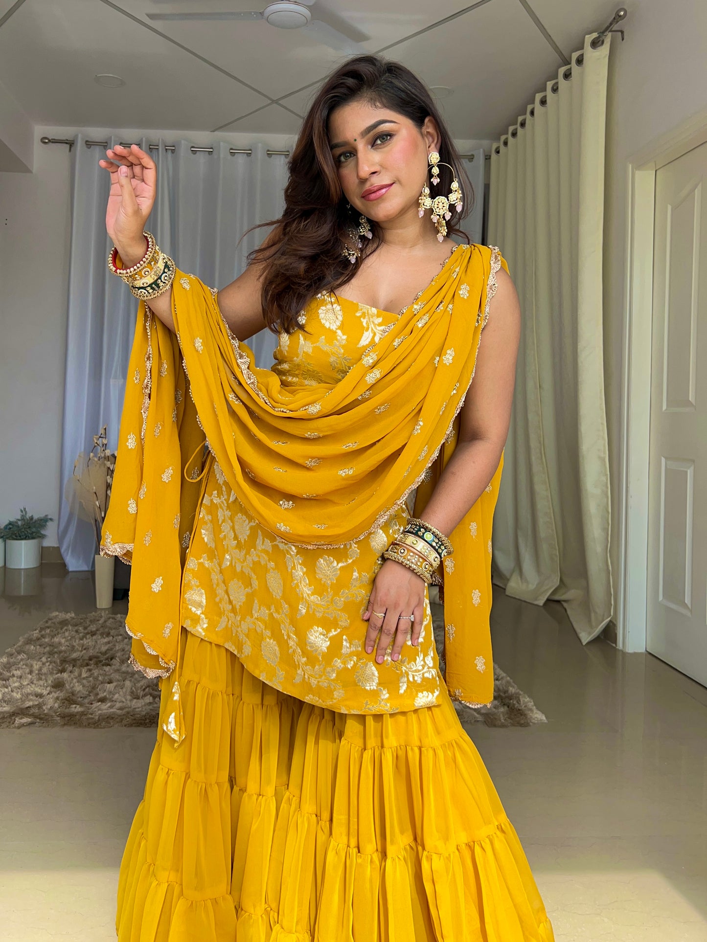 Nazaakat Yellow Sharara Set