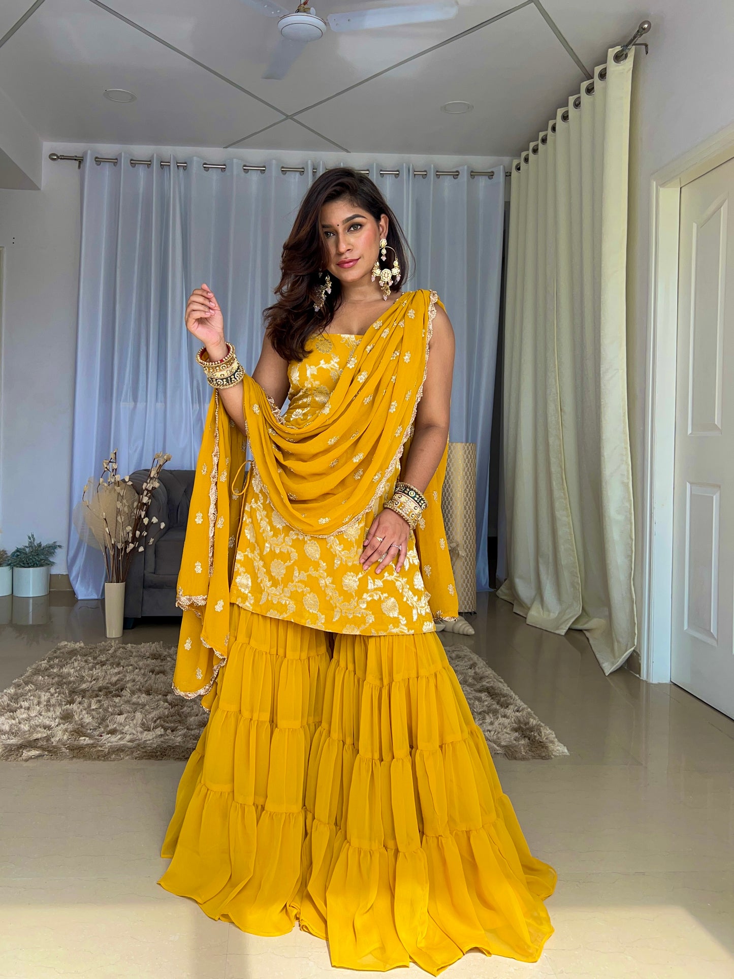 Nazaakat Yellow Sharara Set