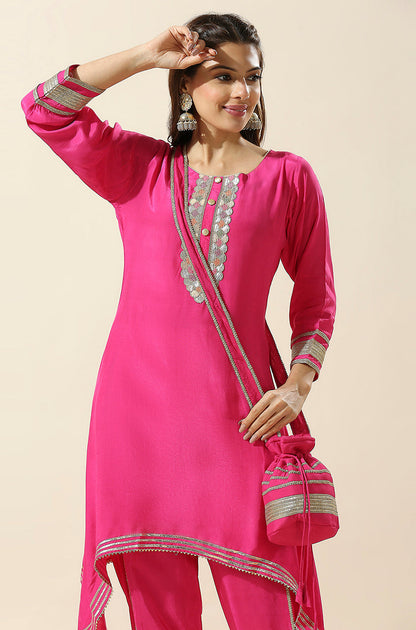 Raas Hot Pink Two Piece Set With Potli Bag