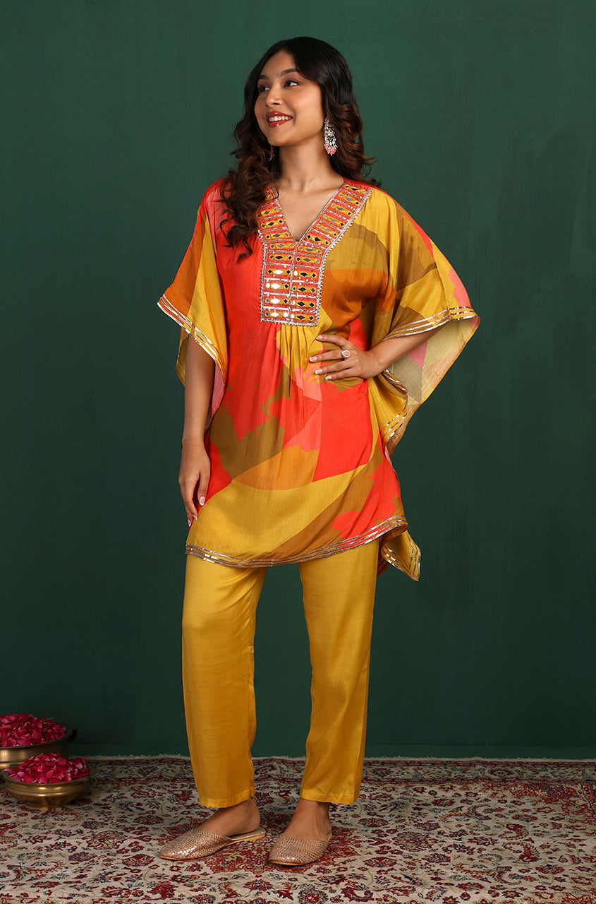 Masakali Yellow/Blue Two Piece Kaftan Set