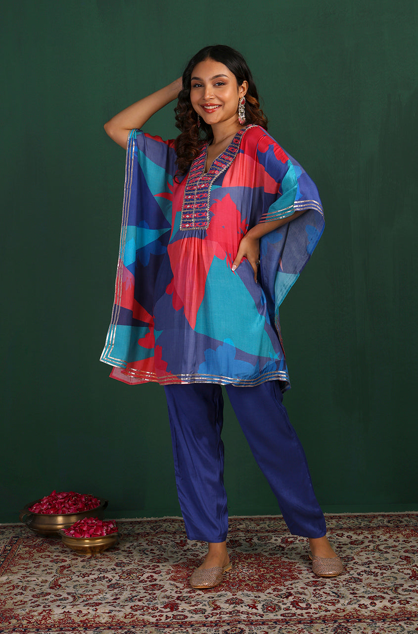 Masakali Yellow/Blue Two Piece Kaftan Set