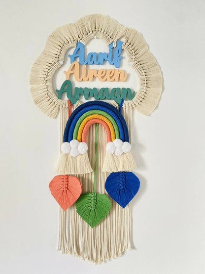 Cloud Rainbow Triple Name Macrame Dreamcatcher