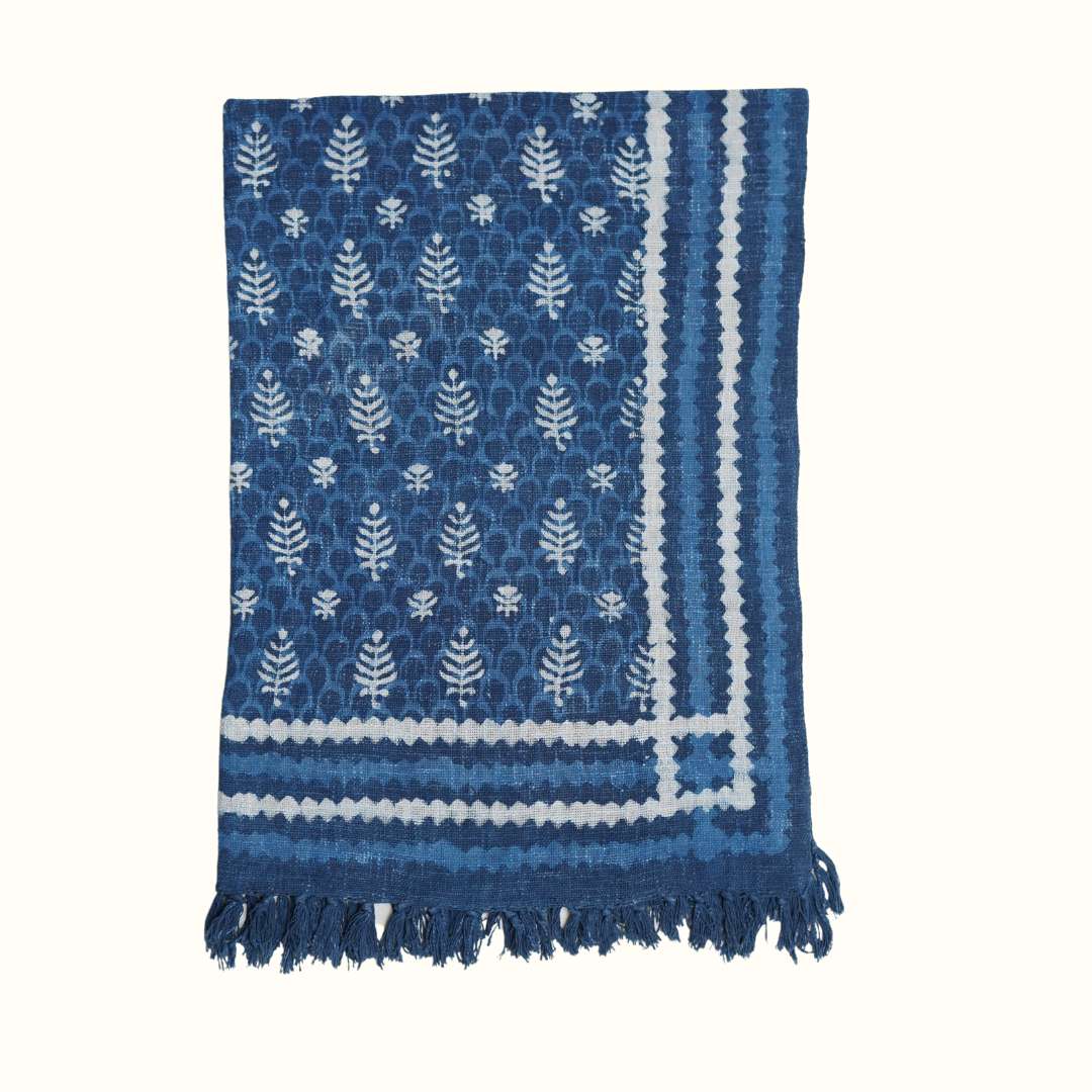 Indigo Block Print Sofa Throw