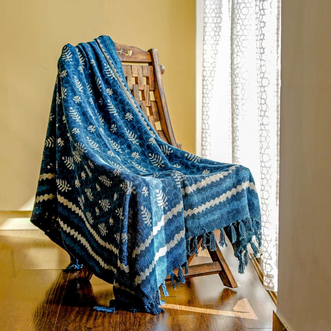 Indigo Block Print Sofa Throw