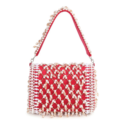 Crimson Red Jewel Flap Bag