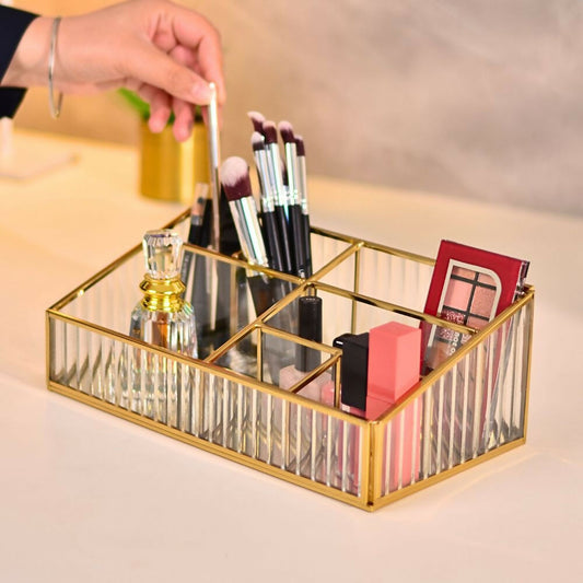 Fluted Glass Desk Organizer | Make-up Organiser| Toiletry Organiser