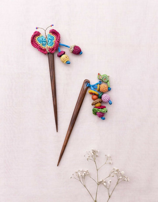 Metallic Thread Flowers Hair Stick (Pair)