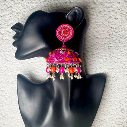 Shaila Pink Beaded Jhumkas