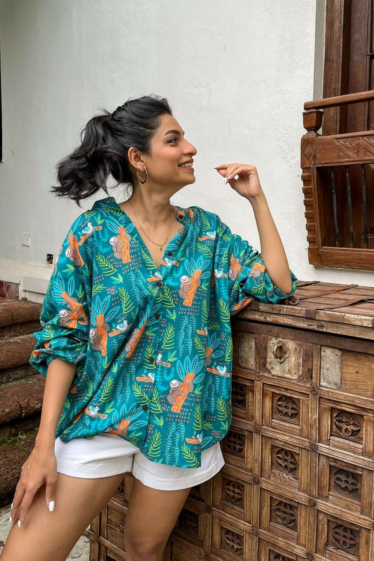 Summer_fling_green_freesize_cotton_shirt_for_women_online_at_Siesta_o_Clock_Goa