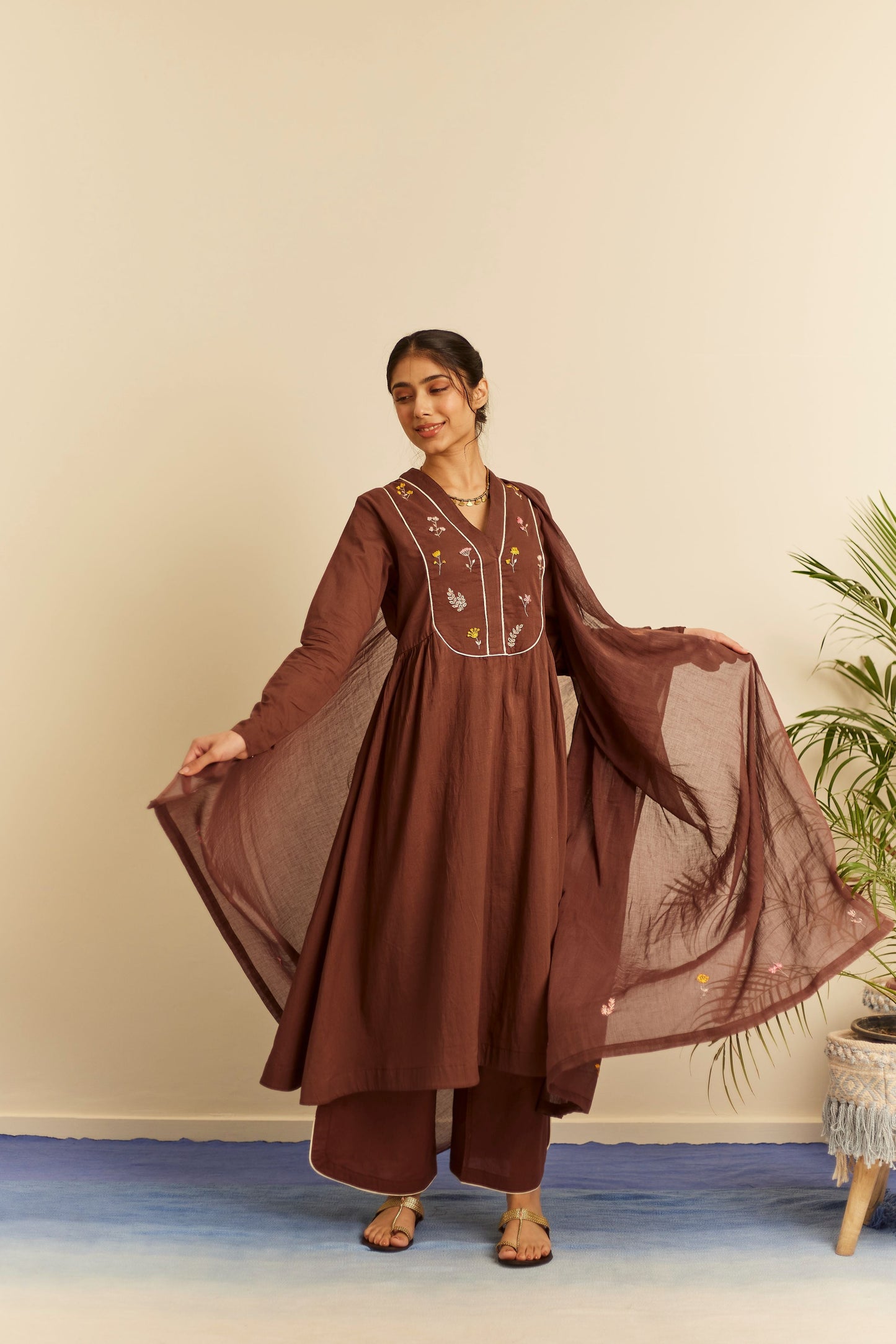 Avni Brown Cotton Kurta Set